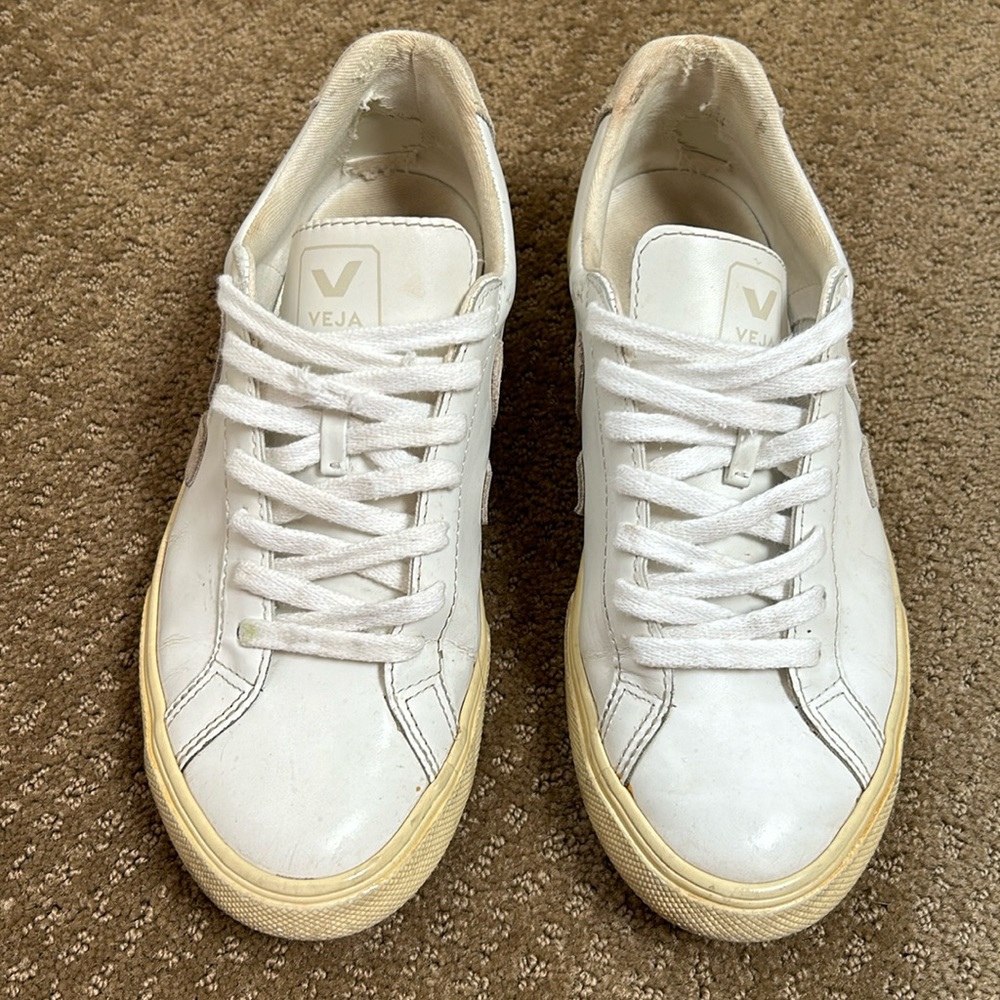 VEJA Esplar Leather White Sable Sneakers Tennis Shoes EUR 37 Womens 8/Mens 6